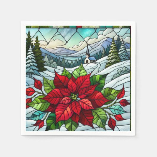 Serviette En Papier Découpage en verre pittoresque Poinsettia (Devant)