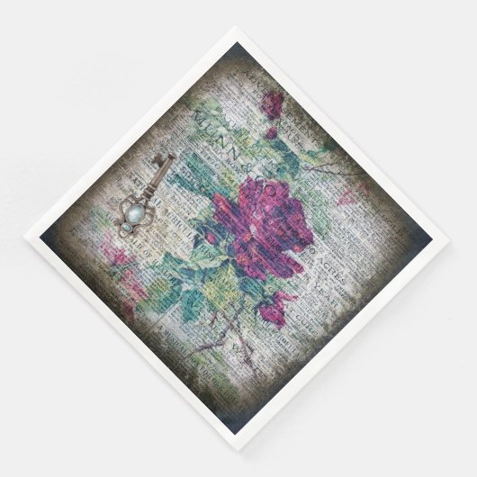 Serviette En Papier Découpage éphémère Rose de Bourgogne (Coin)