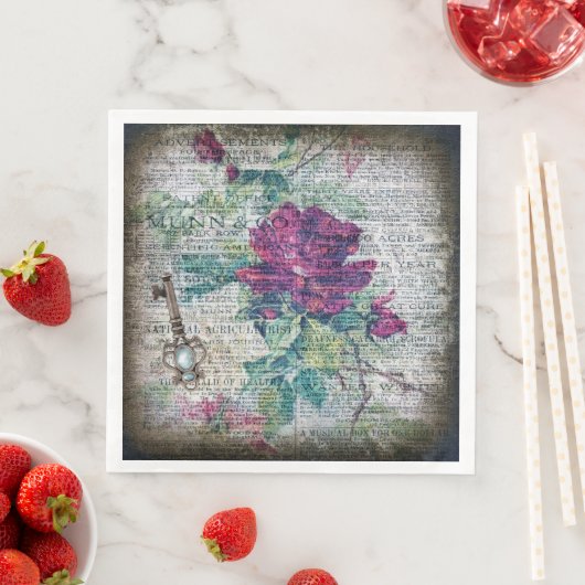 Serviette En Papier Découpage éphémère Rose de Bourgogne (En situation)