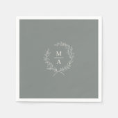 Serviette En Papier Deep Sage Simple Elegant Laurel Wreath Monogramme (Devant)