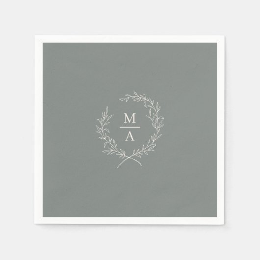 Serviette En Papier Deep Sage Simple Elegant Laurel Wreath Monogramme (Devant)