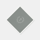 Serviette En Papier Deep Sage Simple Elegant Laurel Wreath Monogramme (Coin)