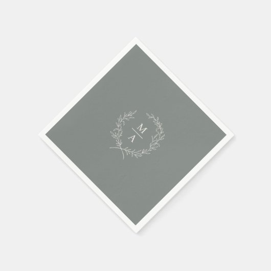 Serviette En Papier Deep Sage Simple Elegant Laurel Wreath Monogramme (Coin)