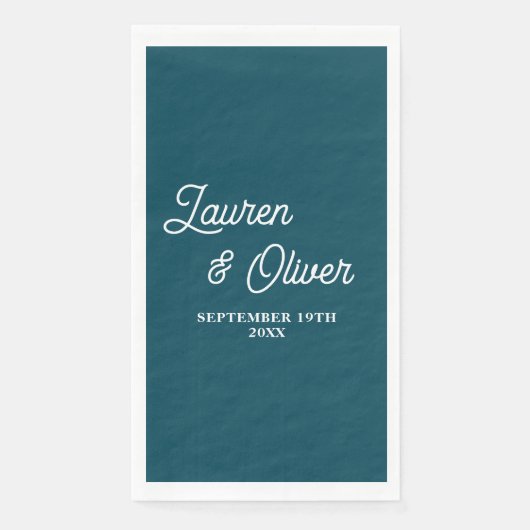 Serviette En Papier Deep Teal Script Minimalist Wedding (Devant)