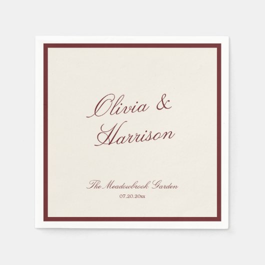 Serviette En Papier Deep Wine Classic Calligraphy Old Money Wedding (Devant)