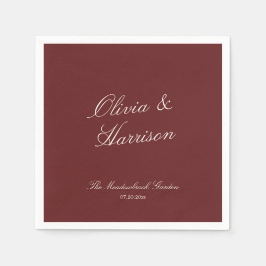 Serviette En Papier Deep Wine Classic Calligraphy Wedding (Devant)