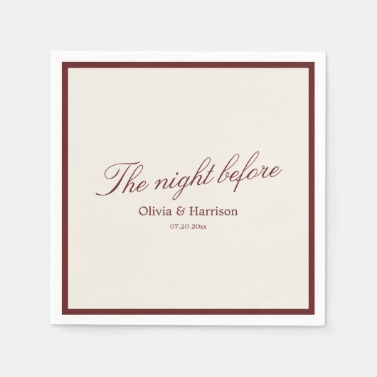 Serviette En Papier Deep Wine Old Money Rehearsal Dinner Napkin (Devant)