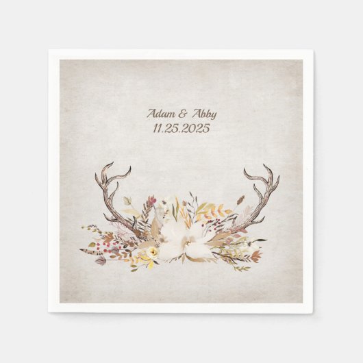 Serviette En Papier Deer Antler avec bouquet de fleurs (Devant)