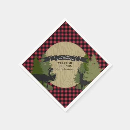 Serviette En Papier Deer Antlers Lumberjack Plaid Mountain Cabine Art (Coin)