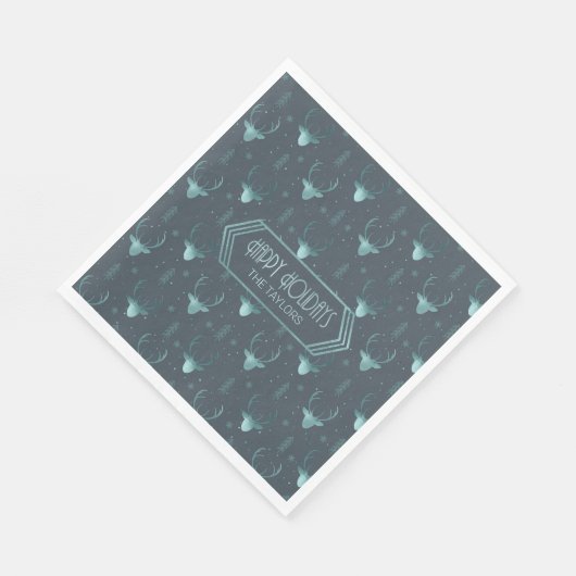 Serviette En Papier Deer Antlers Motif de Noël ID Turquoise861 (Coin)