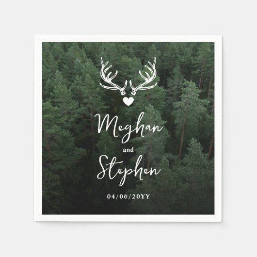 Serviette En Papier Deer Antlers Woodland Pine Tree Forest Wedding (Devant)