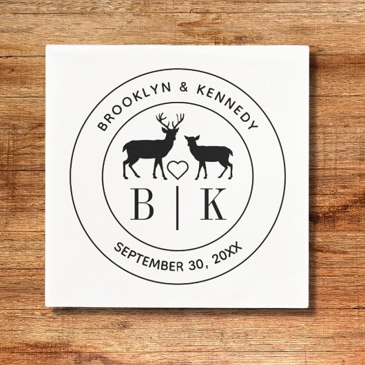 Serviette En Papier Deer Monogram Rustic Country Wedding Couple Name