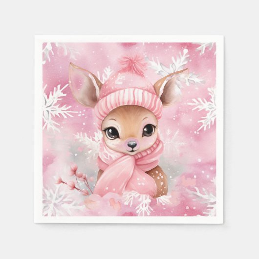Serviette En Papier Deer rose Casquette Écarf Flocon de neige Wonderla (Devant)
