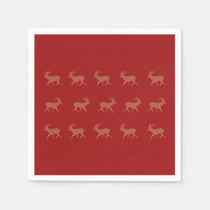 Serviette En Papier Deer Walking Festive Motif Rouge Brown Arrière - p