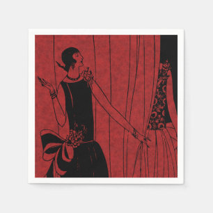 Serviette En Papier Défilé de mode Art Déco des années 1920 rouge et n