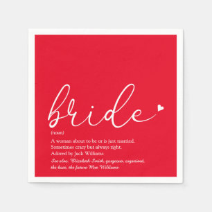 Serviette En Papier Définition de la mariée Écrit chic pour la douche