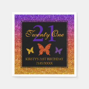 Serviette En Papier Dégradé de violet et d'orange Faux Glitter Anniver