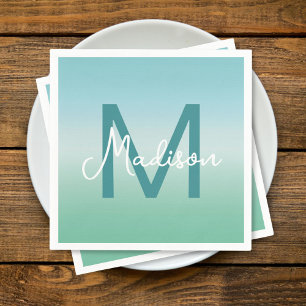Serviette En Papier Dégradé d'eaux tropicales Monogramme Nom