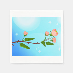 Serviette En Papier Dégradé du ciel bleu avec branche de ressort fleur