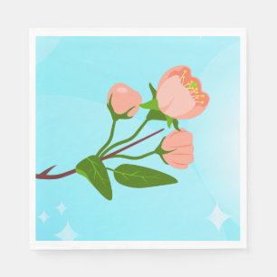 Serviette En Papier Dégradé du ciel bleu avec branche de ressort fleur