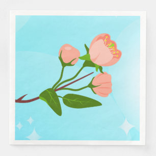 Serviette En Papier Dégradé du ciel bleu avec branche de ressort fleur