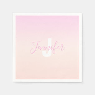 Serviette En Papier Dégradé ombré rose clair et pêche Nom et monogramm