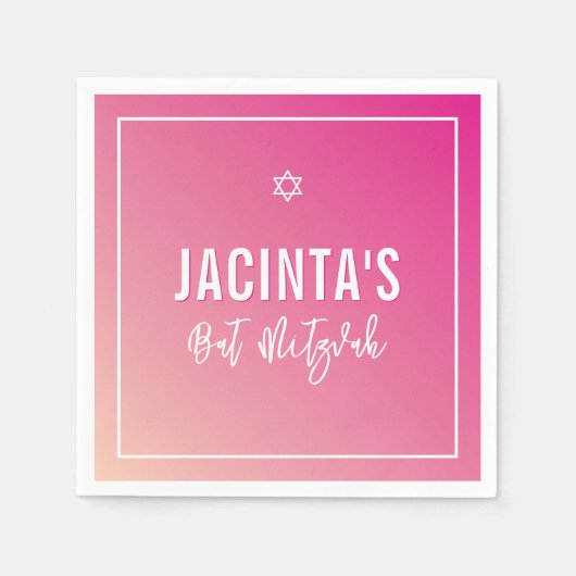 Serviette En Papier dégradé rose vif étoile moderne bat mitzvah (Devant)