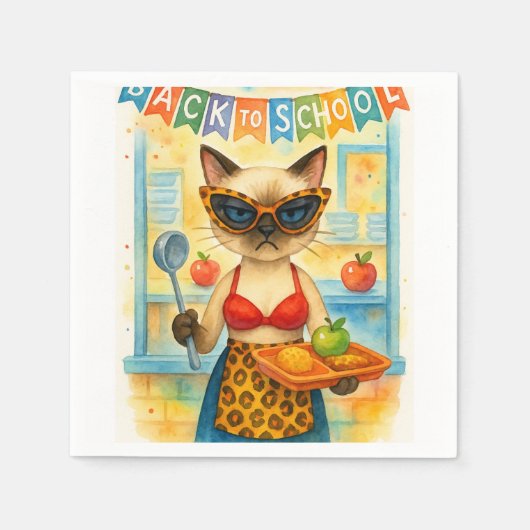 Serviette En Papier Déjeuner au chat La dame sert de la nourriture Ret (Devant)