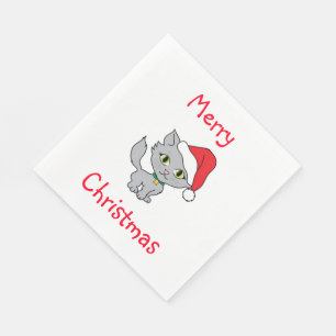 Serviette En Papier Déjeuner de Noël/Blanc standard Napkin/Kitten