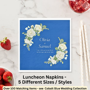 Serviette En Papier Déjeuner de roses bleues et blanches de Cobalt