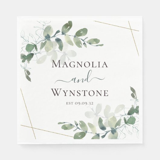 Serviette En Papier Déjeuner Mariage Eucalyptus personnalisé (Devant)