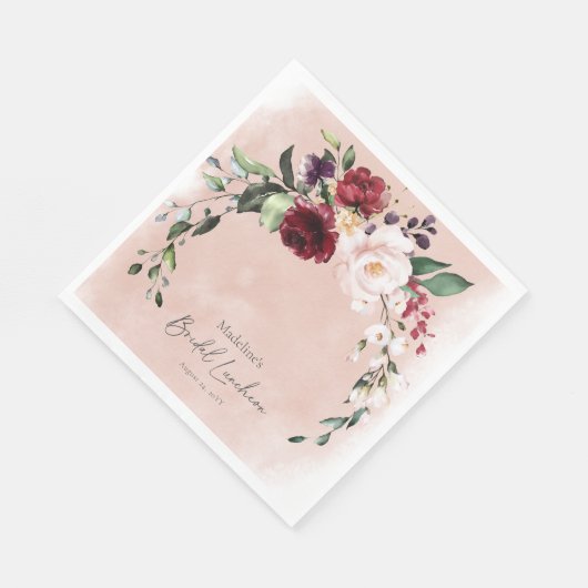 Serviette En Papier Déjeuner nuptial rustique Bourgogne et rose pâle R (Coin)
