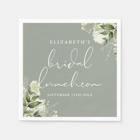 Serviette En Papier Déjeuner nuptial vert Floral Sage (Devant)