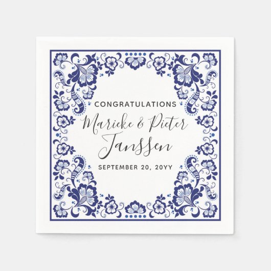 Serviette En Papier Delft Blauw Delft Blue Hollandais Mariage Dîner (Devant)