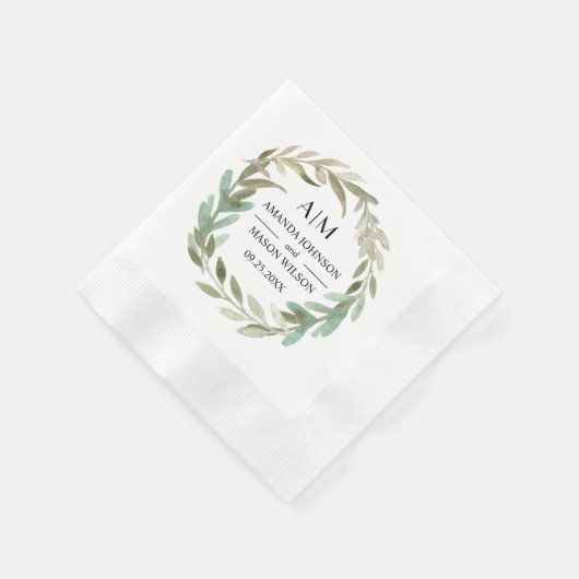 Serviette En Papier Délicat Aquarelle Vert Mariage Papier de fête (Coin)