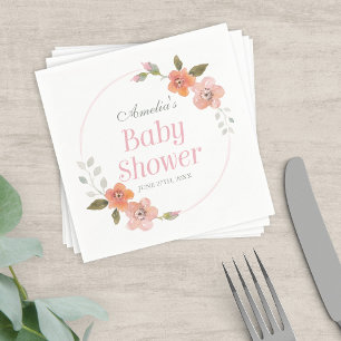 Serviette En Papier Délicat Baby shower floral rose fille