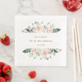Serviette En Papier Délicat Mariage Aquarelle Bleu Fleurs blanches (En situation)