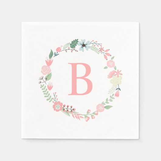 Serviette En Papier Délicate couronne florale monogramme (Devant)
