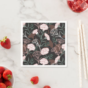 Serviette En Papier Délicates oeillets roses avec fleurs Feuilles vert