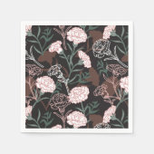 Serviette En Papier Délicates oeillets roses avec fleurs Feuilles vert (Devant)