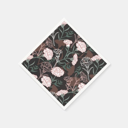 Serviette En Papier Délicates oeillets roses avec fleurs Feuilles vert (Coin)