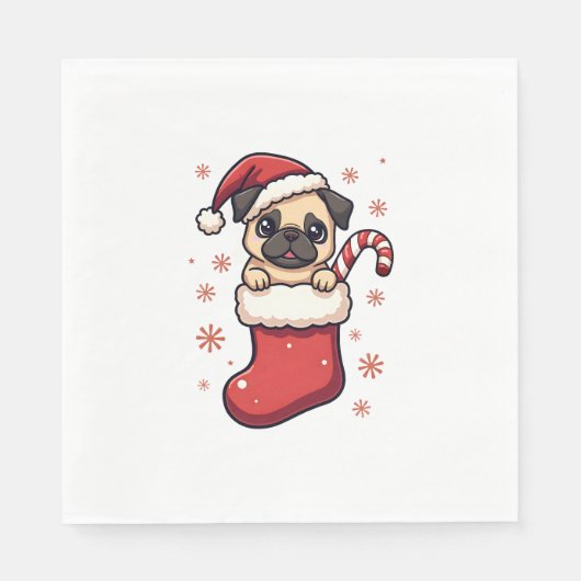 Serviette En Papier Délice de Pug Santa (Devant)