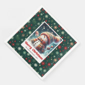 Serviette En Papier Delightful Christmas snowman with snowflakes kids  (Coin)