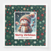 Serviette En Papier Delightful Christmas snowman with snowflakes kids  (Devant)