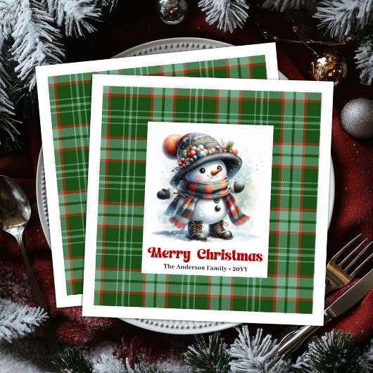 Serviette En Papier Delightful funny snowman watercolor kids napkins 
