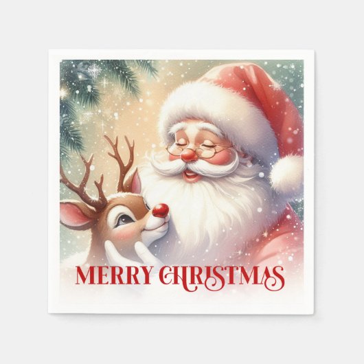 Serviette En Papier Delightful Santa Rudolph Holiday Party Napkins (Devant)