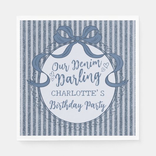 Serviette En Papier Denim Coquette Bow Blue Jean Baby Birthday (Devant)