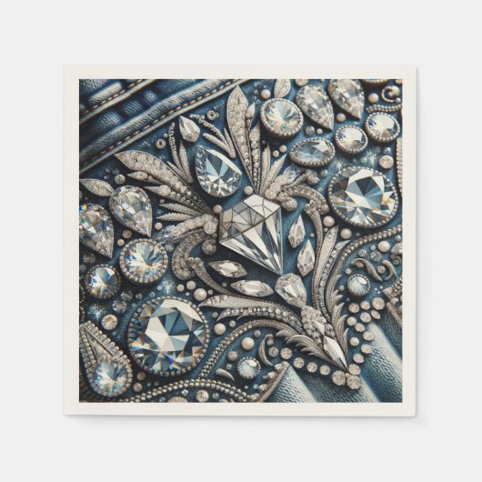 Serviette En Papier Denim & Diamonds Gemstone Jean fête d'anniversaire (Devant)