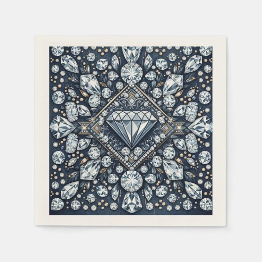 Serviette En Papier Denim & Diamonds Glam Bling Anniversaire (Devant)