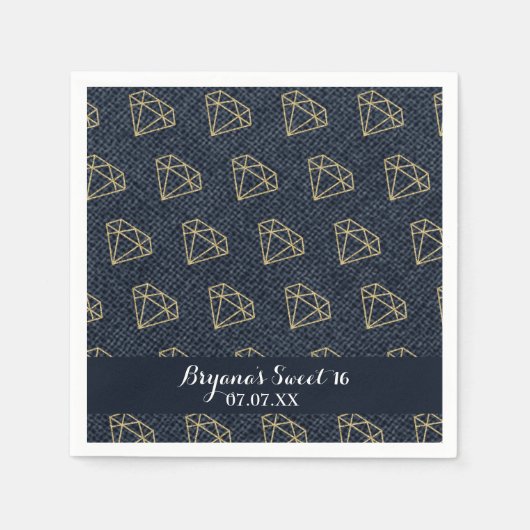 Serviette En Papier Denim & Diamonds Gold & Blue Glam Party (Devant)